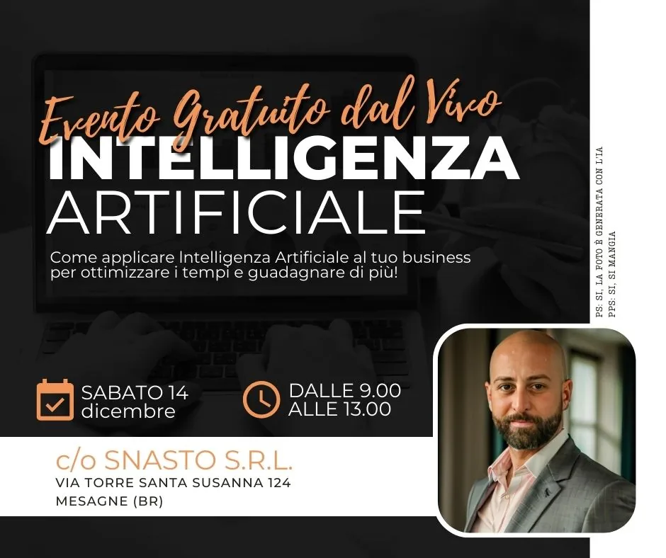 Impara a usare l'Intelligenza Artificiale nel tuo Business — Sabato 14 dicembre 2024 · ore 9:00–13:00
